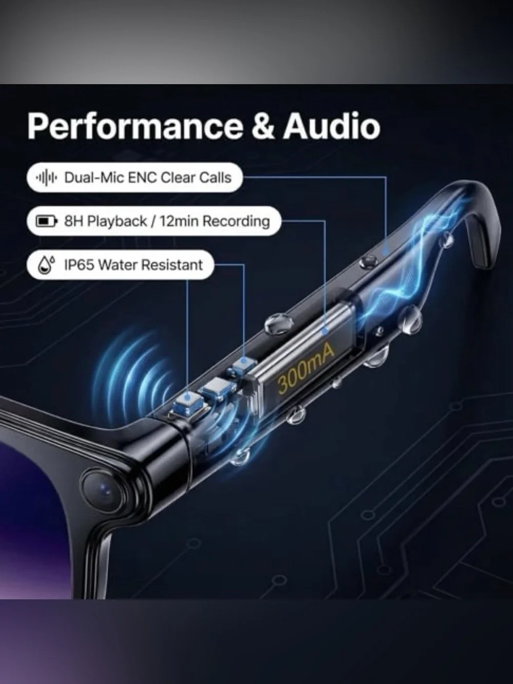 AI Smart Glasses with Camera, 8MP HD Bluetooth Camera Glasses
